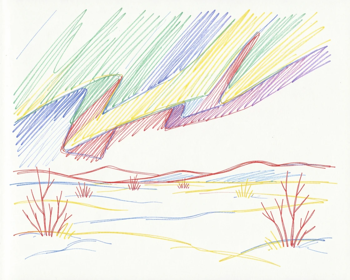 A frozen tundra with the aurora borealis dancing in green and violet ribbons overhead