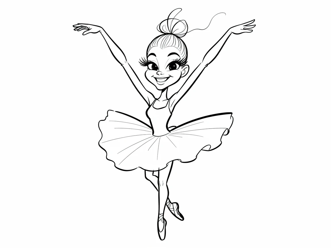 [People Portraits & Characters] Portrait of a graceful ballerina mid-pirouette with arms curved elegantly overhead, full of personality and charm