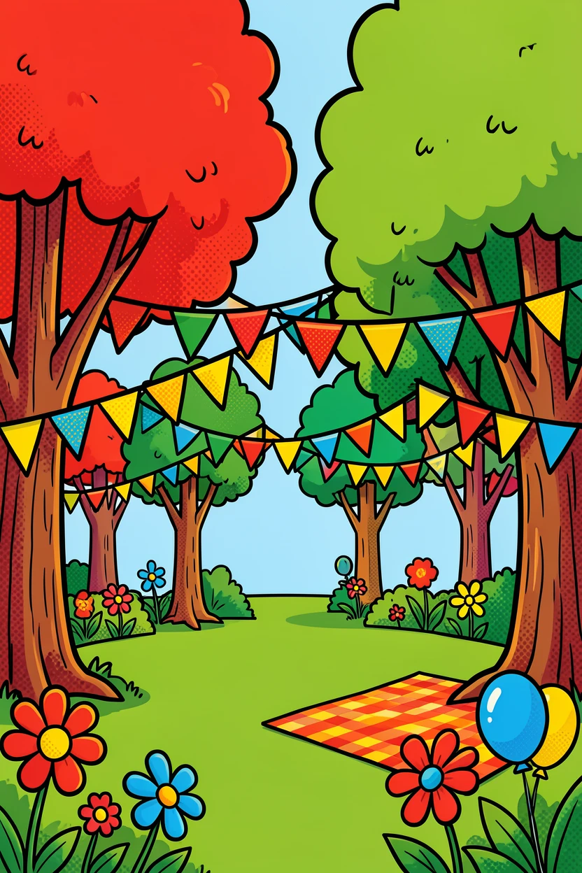 A garden party with soft bunting strung between trees