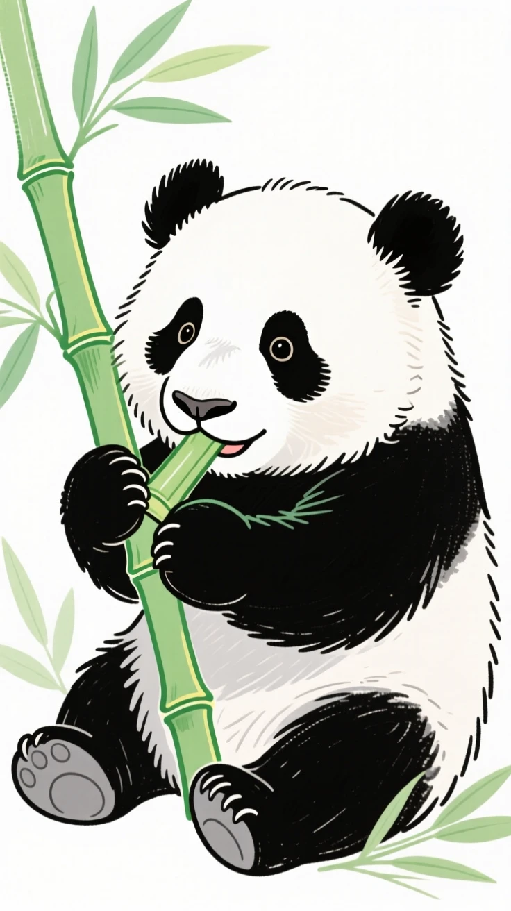 A panda cub eating bamboo.