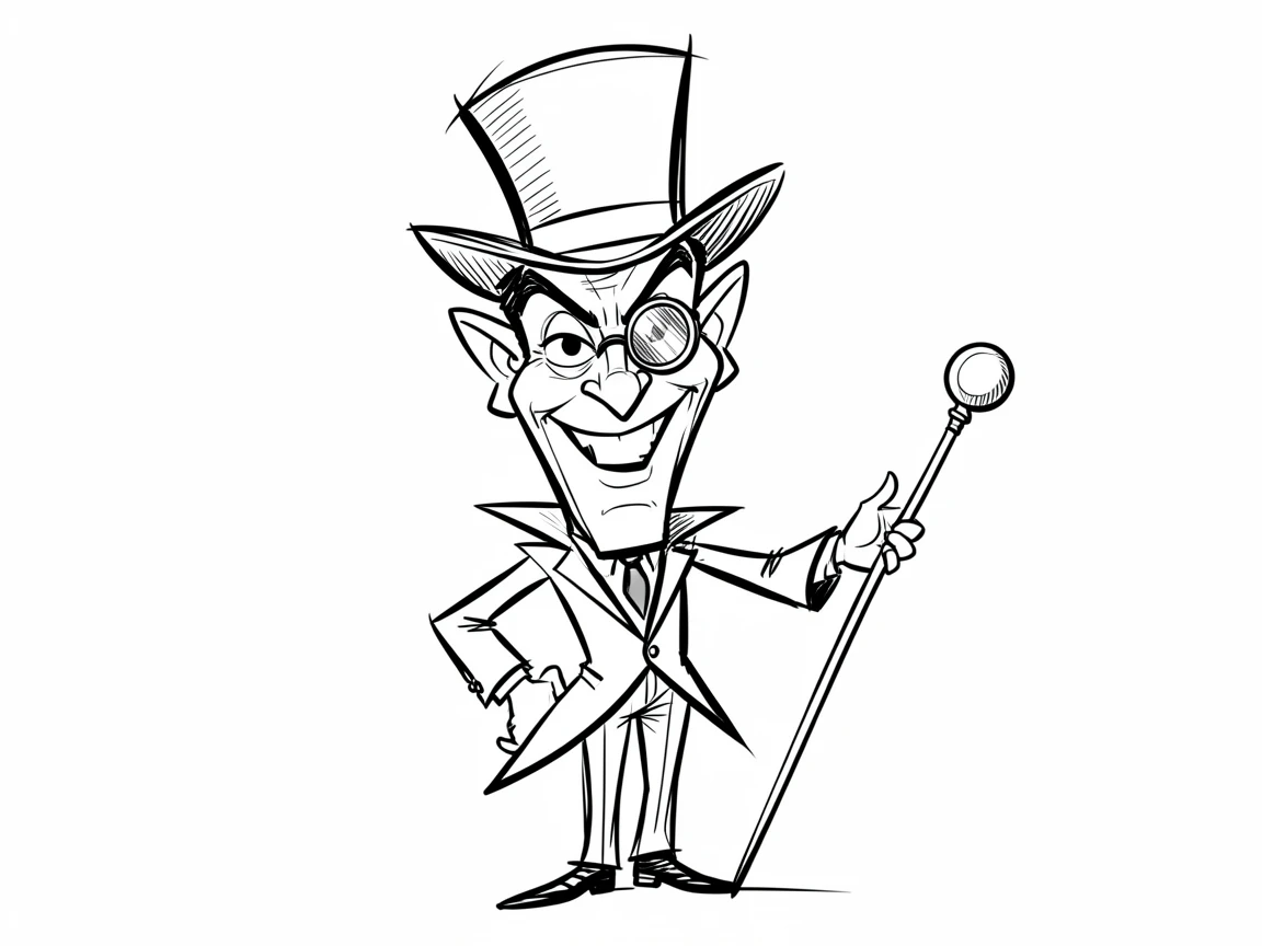[People Portraits & Characters] Portrait of a dapper gentleman in a top hat and monocle twirling a walking cane, full of personality and charm