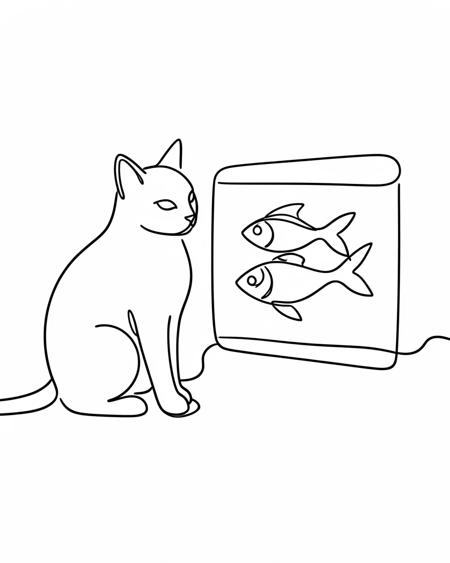 A cat watching fish swim inside a home aquarium