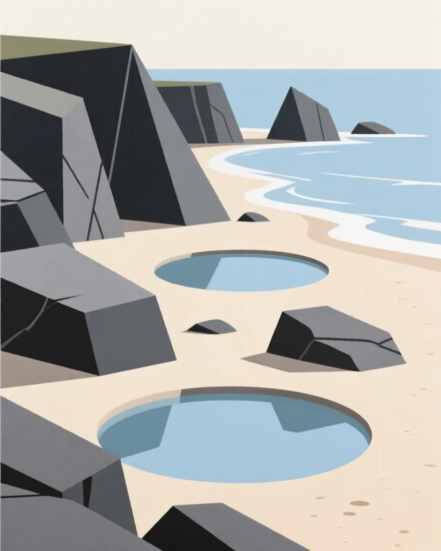 A rocky coastline with tide pools