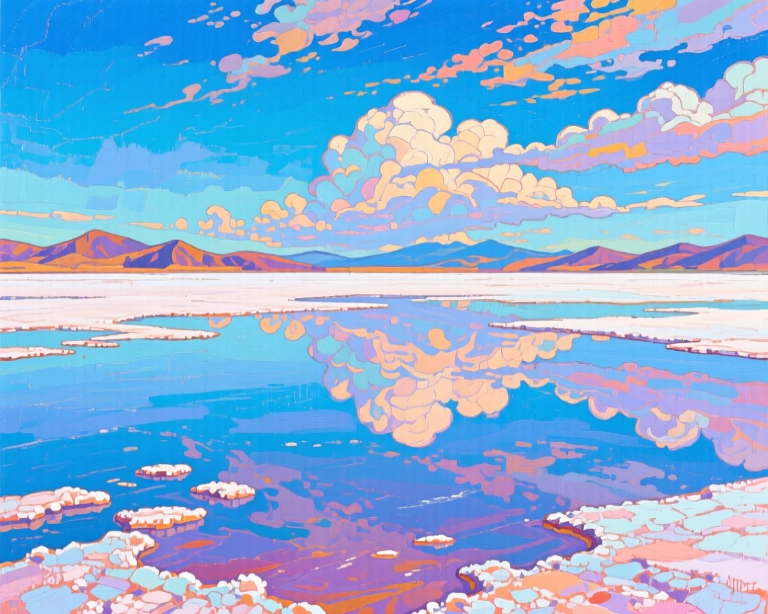 A vast salt flat in Bolivia reflecting the sky so perfectly that the horizon disappears entirely