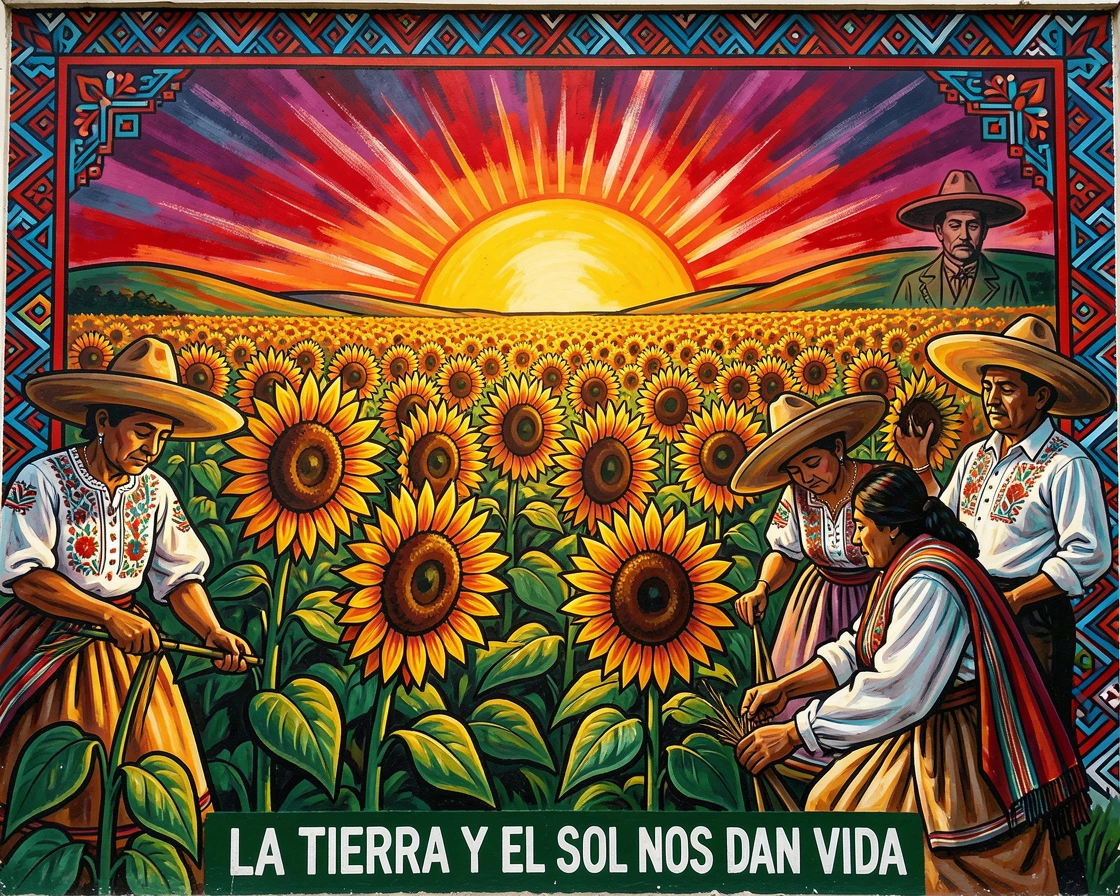 A field of sunflowers turning toward the setting sun
