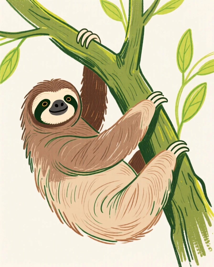 A sloth hanging from a branch.