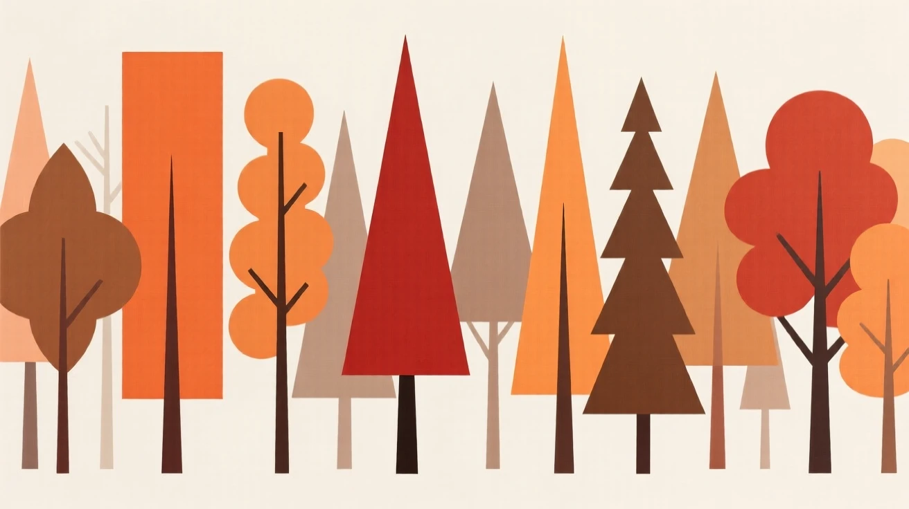 An autumn forest with trees in shades of orange and red