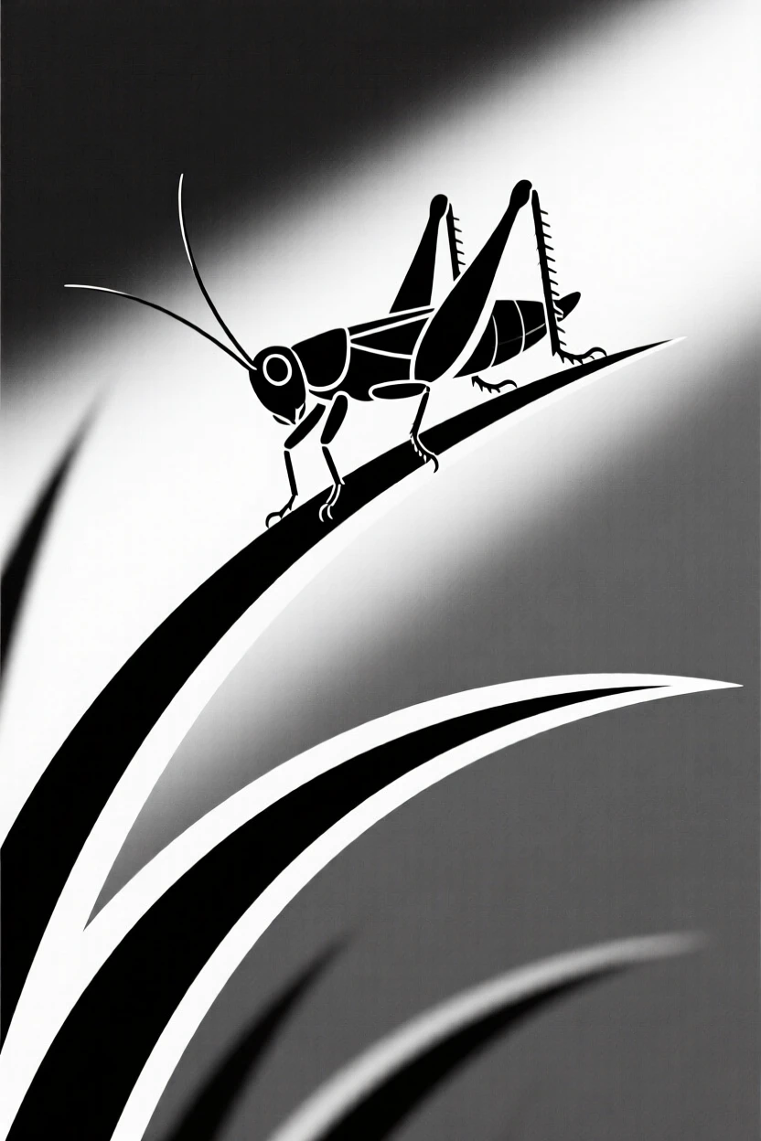 A cricket perched on a blade of grass at first light of morning.