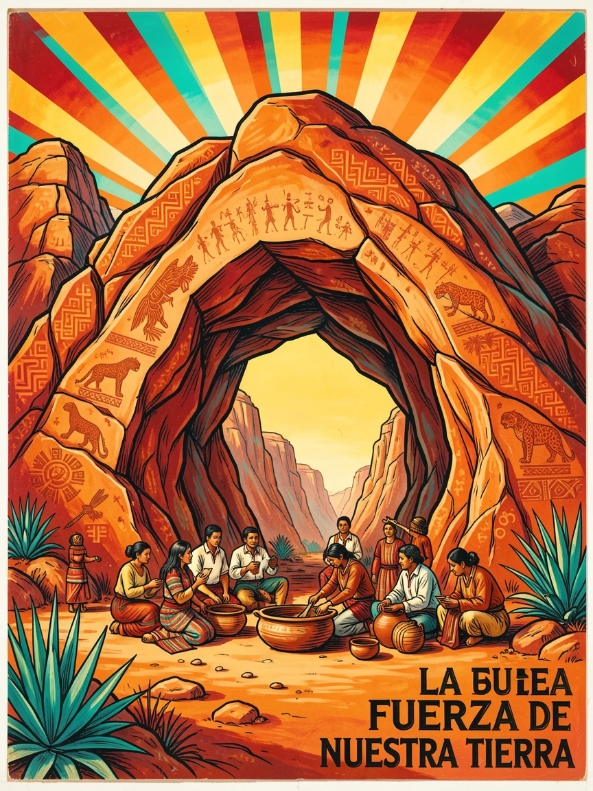 A dramatic rock arch carved by wind in a desert canyon