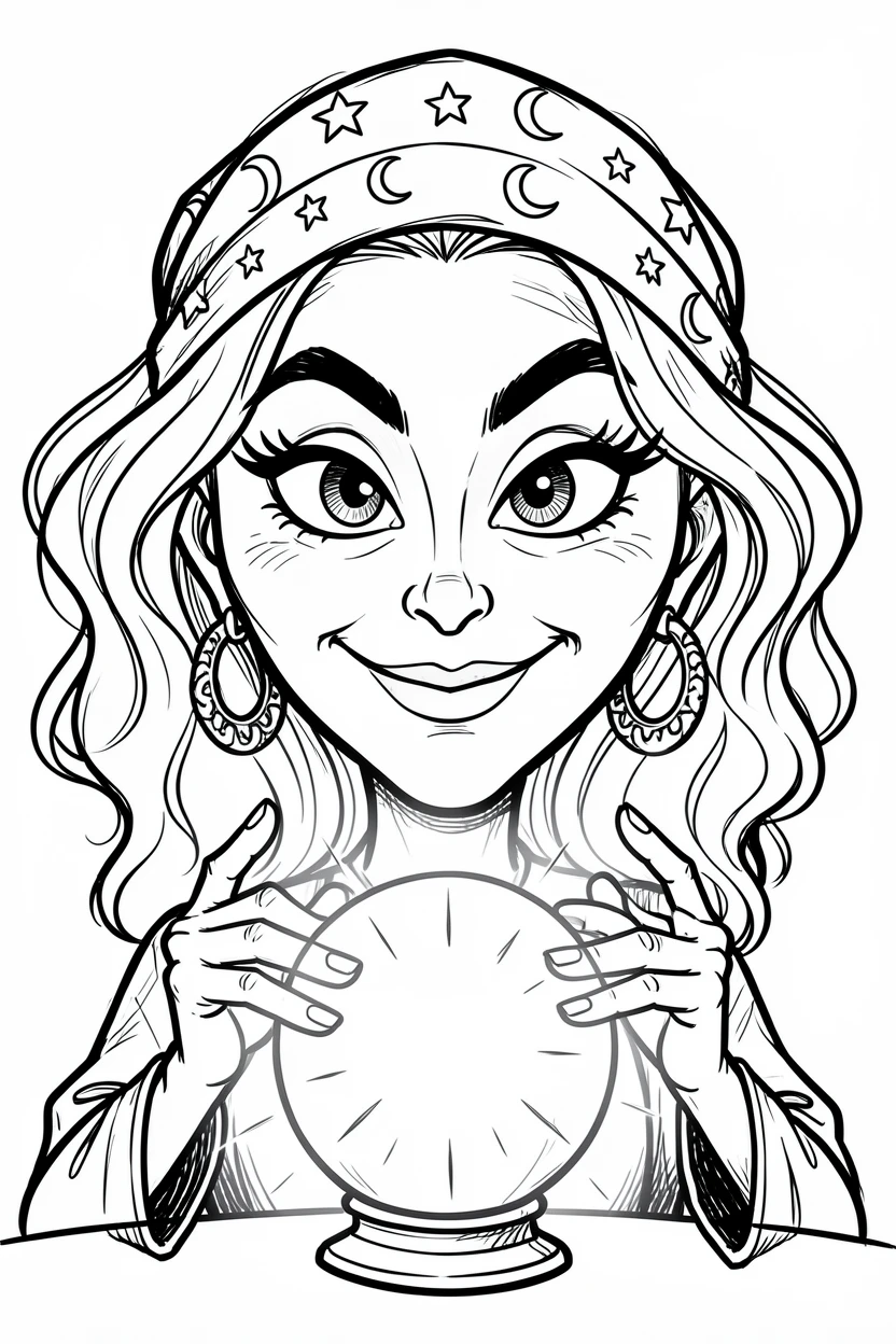 [People Portraits & Characters] Portrait of a mysterious fortune teller gazing into a glowing crystal ball, full of personality and charm