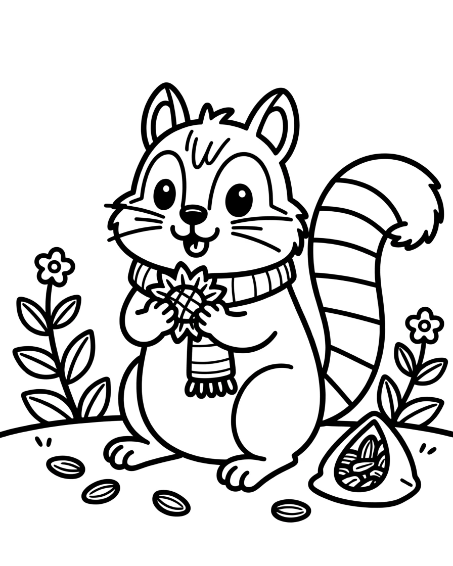 A chipmunk stuffing its cheeks with sunflower seeds