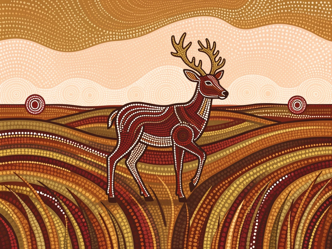 A deer crossing an open grassland at dawn