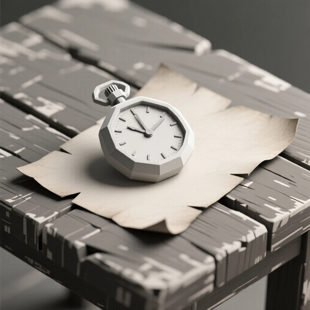 A vintage pocket watch resting on old parchment, on a weathered wooden table. a shallow depth of field isolates the main object. The atmosphere feels cozy and personal.