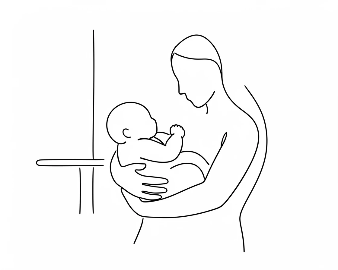 A newborn baby held gently in a parent's arms in a quiet nursery
