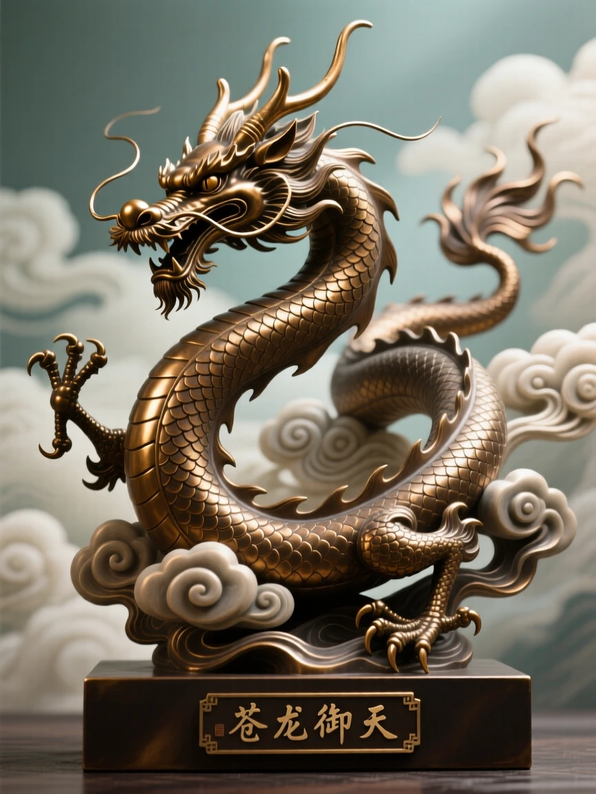 A chinese dragon coiling through clouds, bathed in ethereal, otherworldly glow, radiating awe and grandeur
