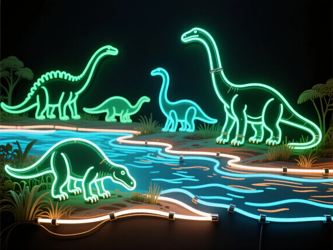 A Iguanodon herd grazing beside a wide prehistoric river delta.