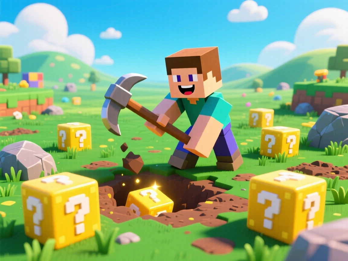 faça uma imagem para roblox num jogo onde voce escava e pega lucky blocks