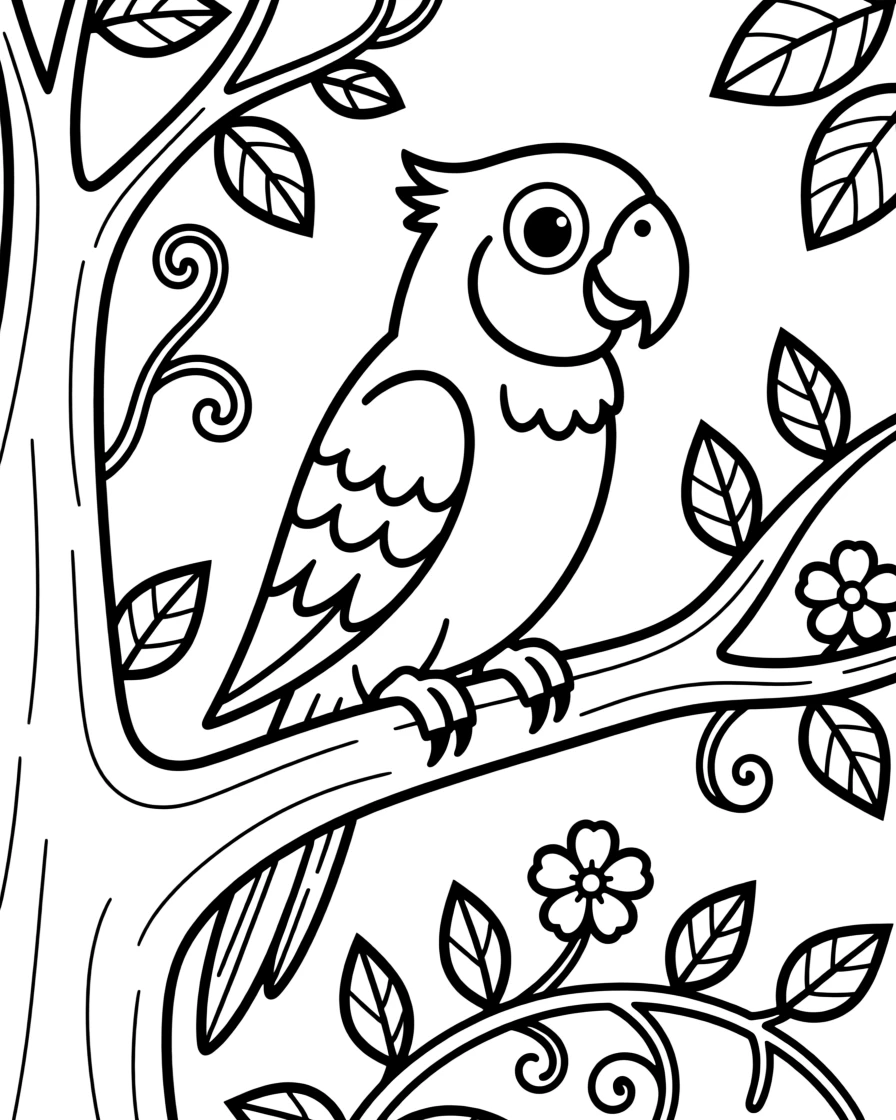 A parrot perched on a branch showing off colorful feathers
