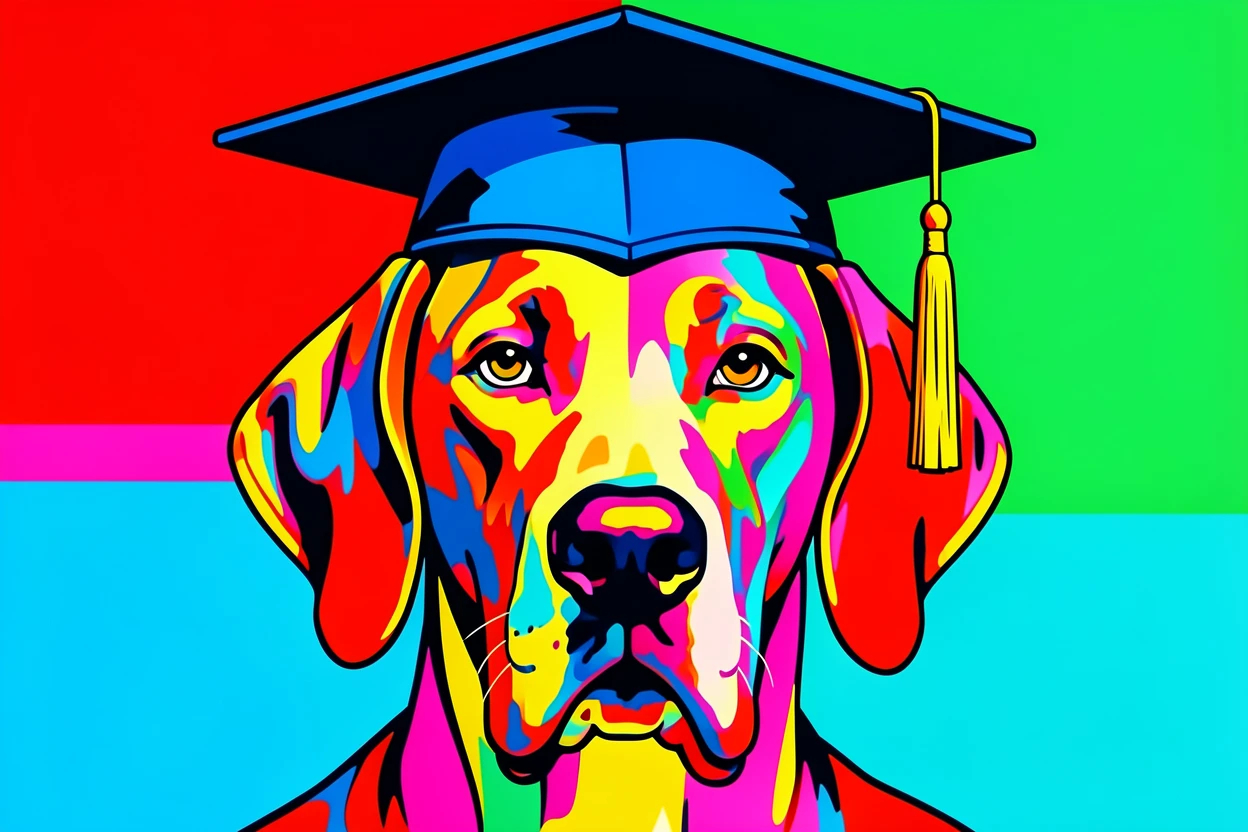 Great Dane wearing a graduation cap