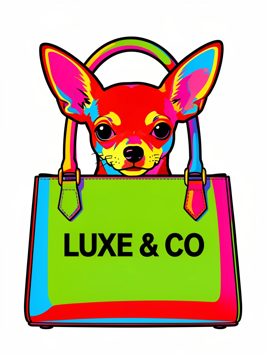 Chihuahua peeking out of a designer handbag