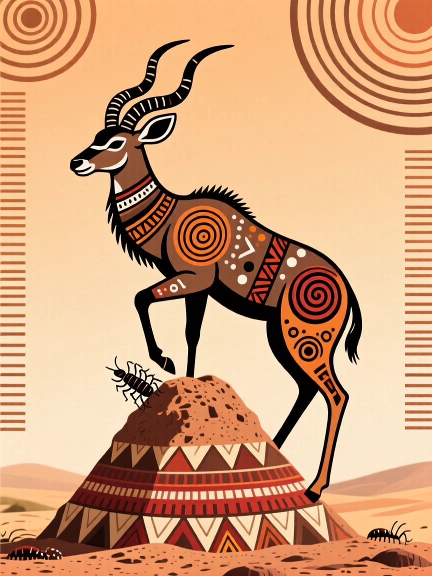 A kudu antelope climbing a termite mound.
