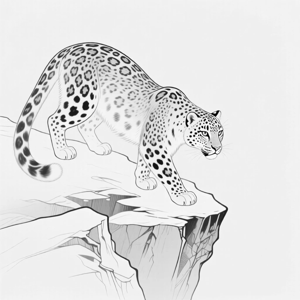 A snow leopard prowling along a rocky mountain ledge
