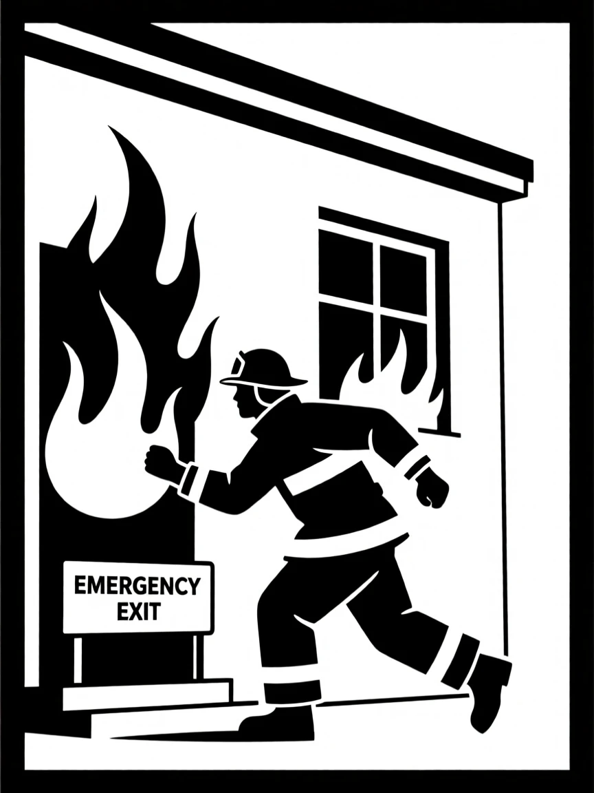 A firefighter rushing into a burning building to save a life.