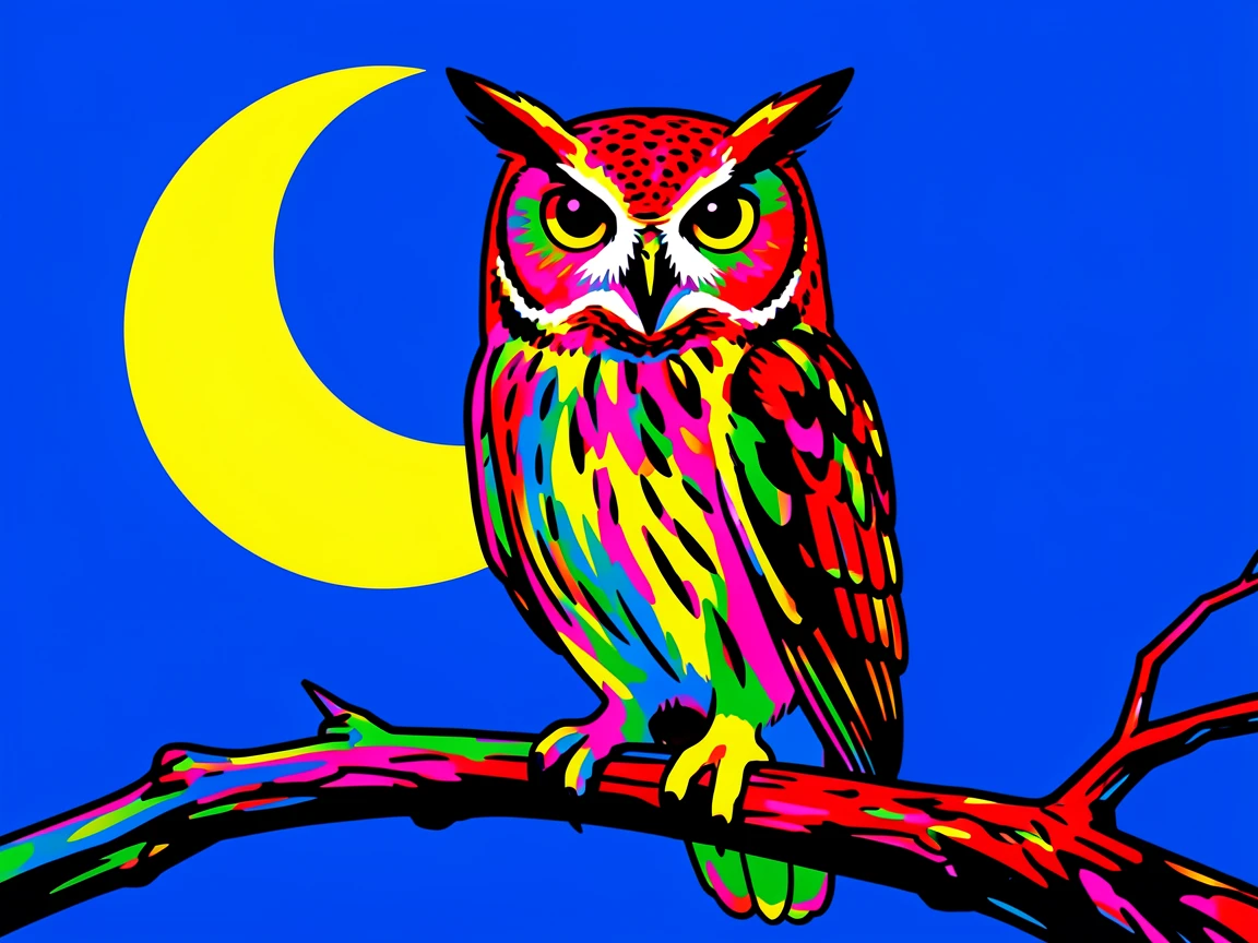 Owl perched on a moonlit branch