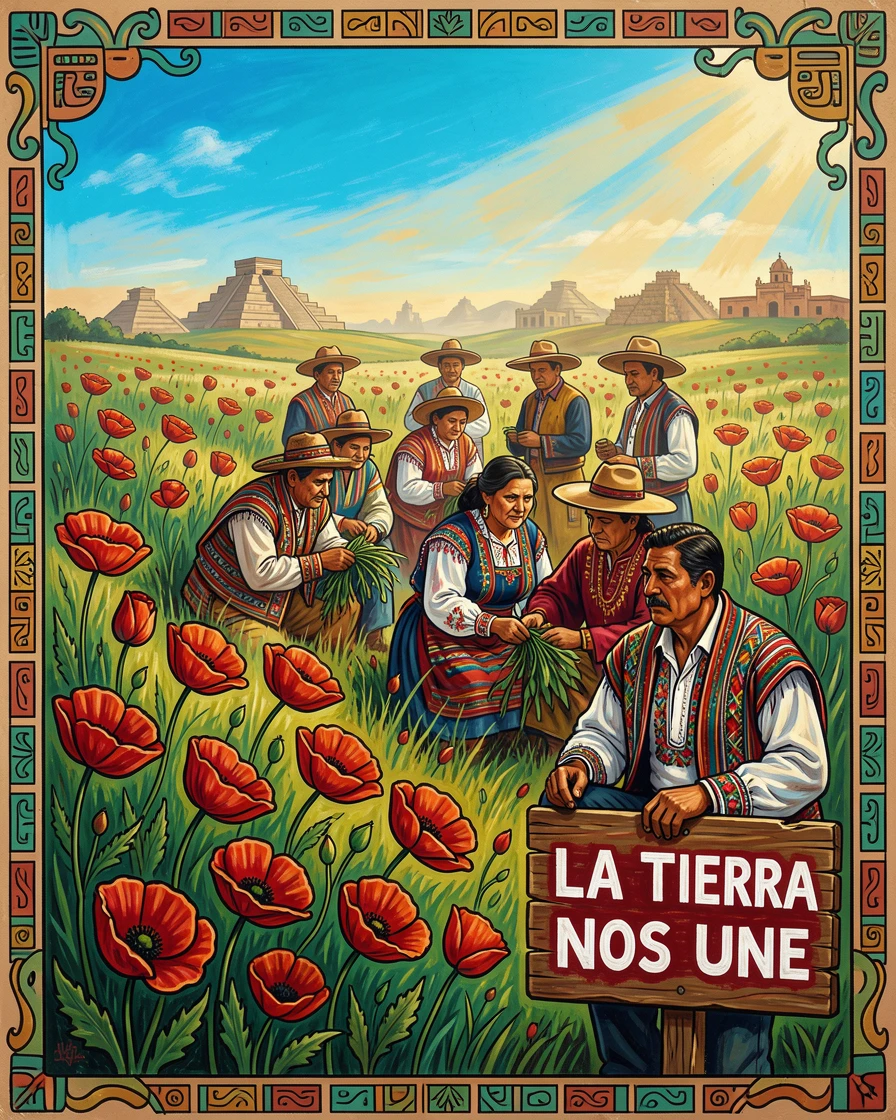 A meadow of wild poppies swaying in the breeze