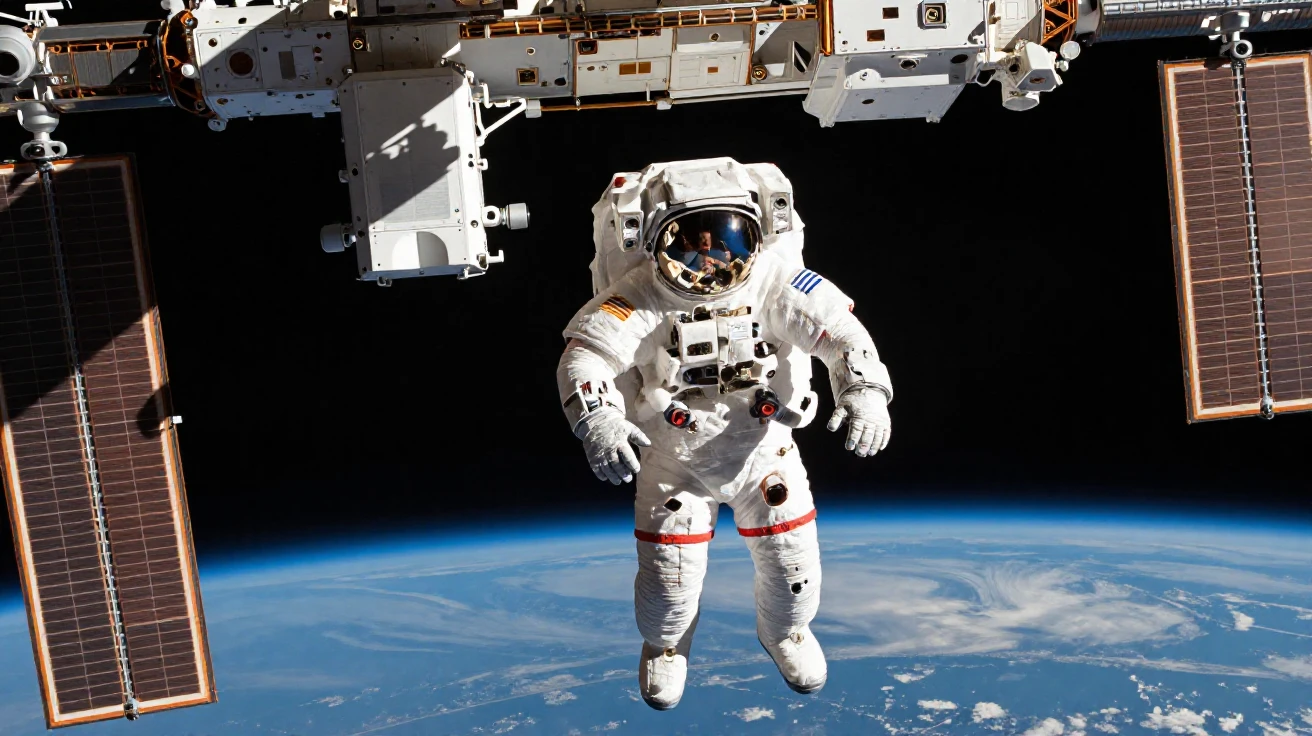 An astronaut floating outside a space station