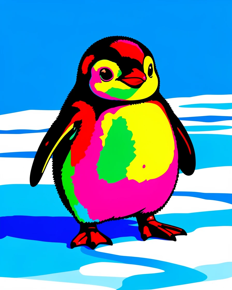 Penguin chick waddling across ice