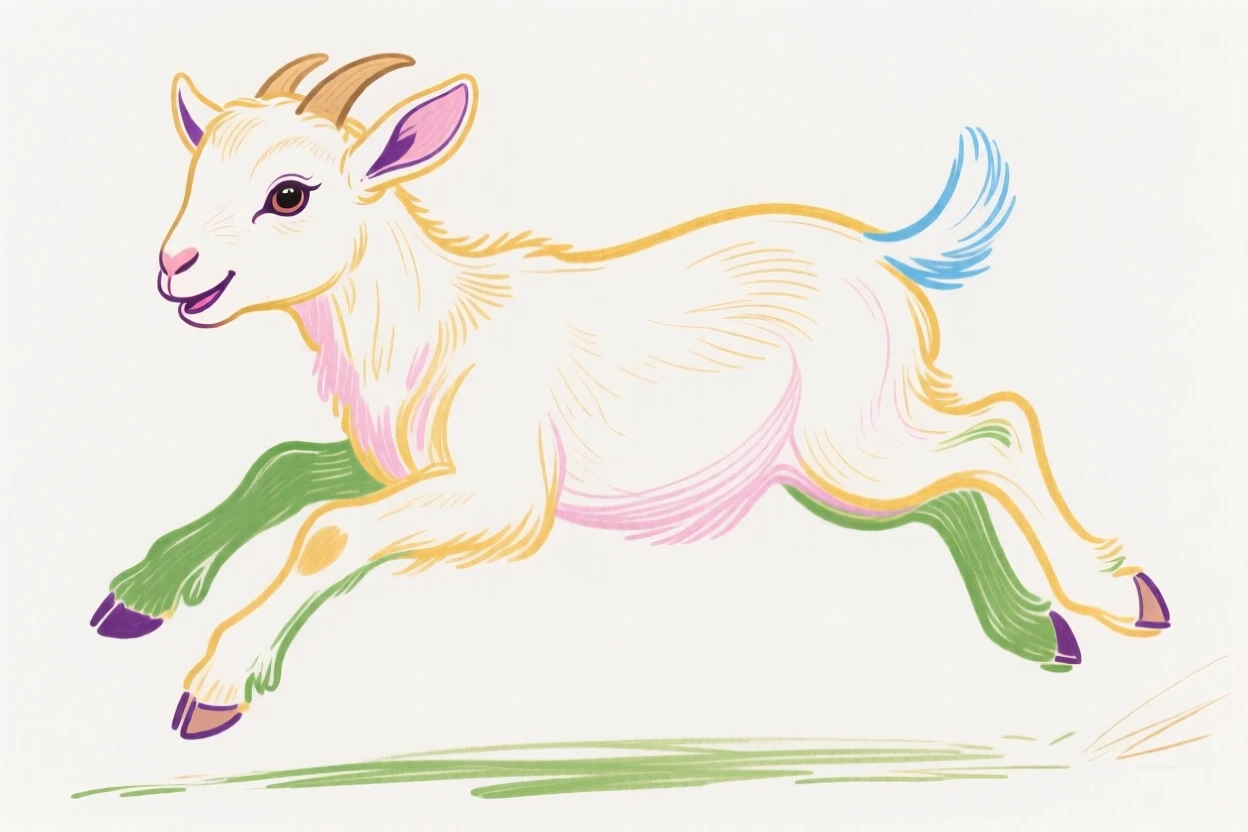 A baby goat leaping.