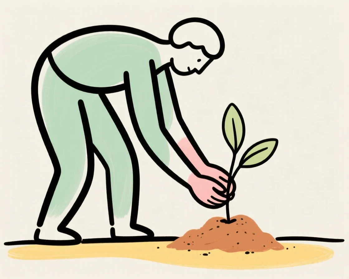 A gardener planting seedlings