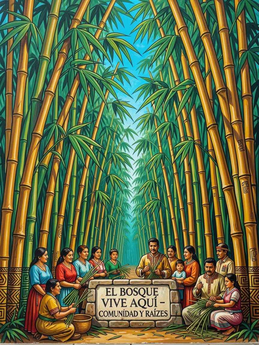 A bamboo forest with tall stalks swaying gently