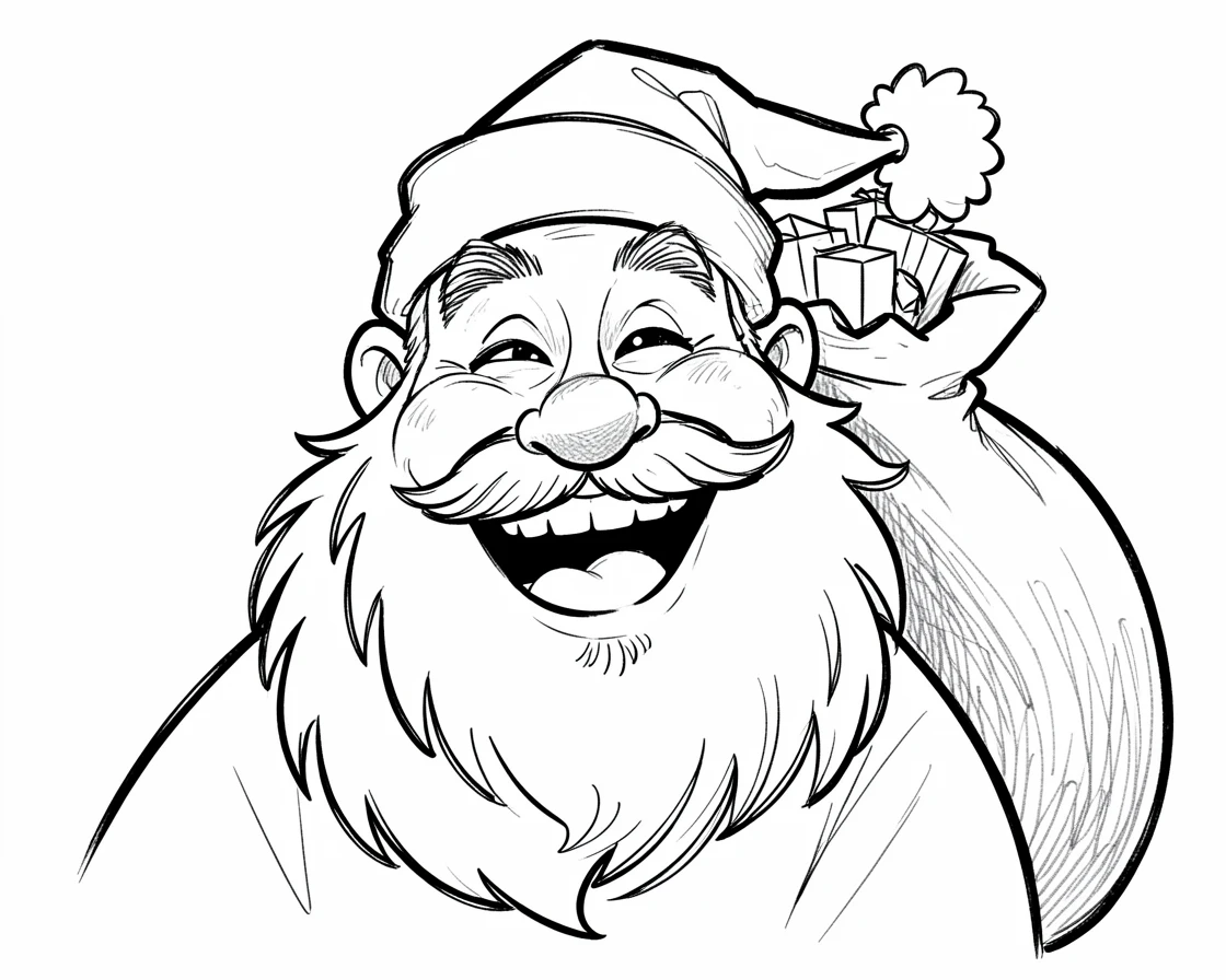 [People Portraits & Characters] Portrait of a jovial Santa look-alike laughing heartily with a sack of gifts, full of personality and charm
