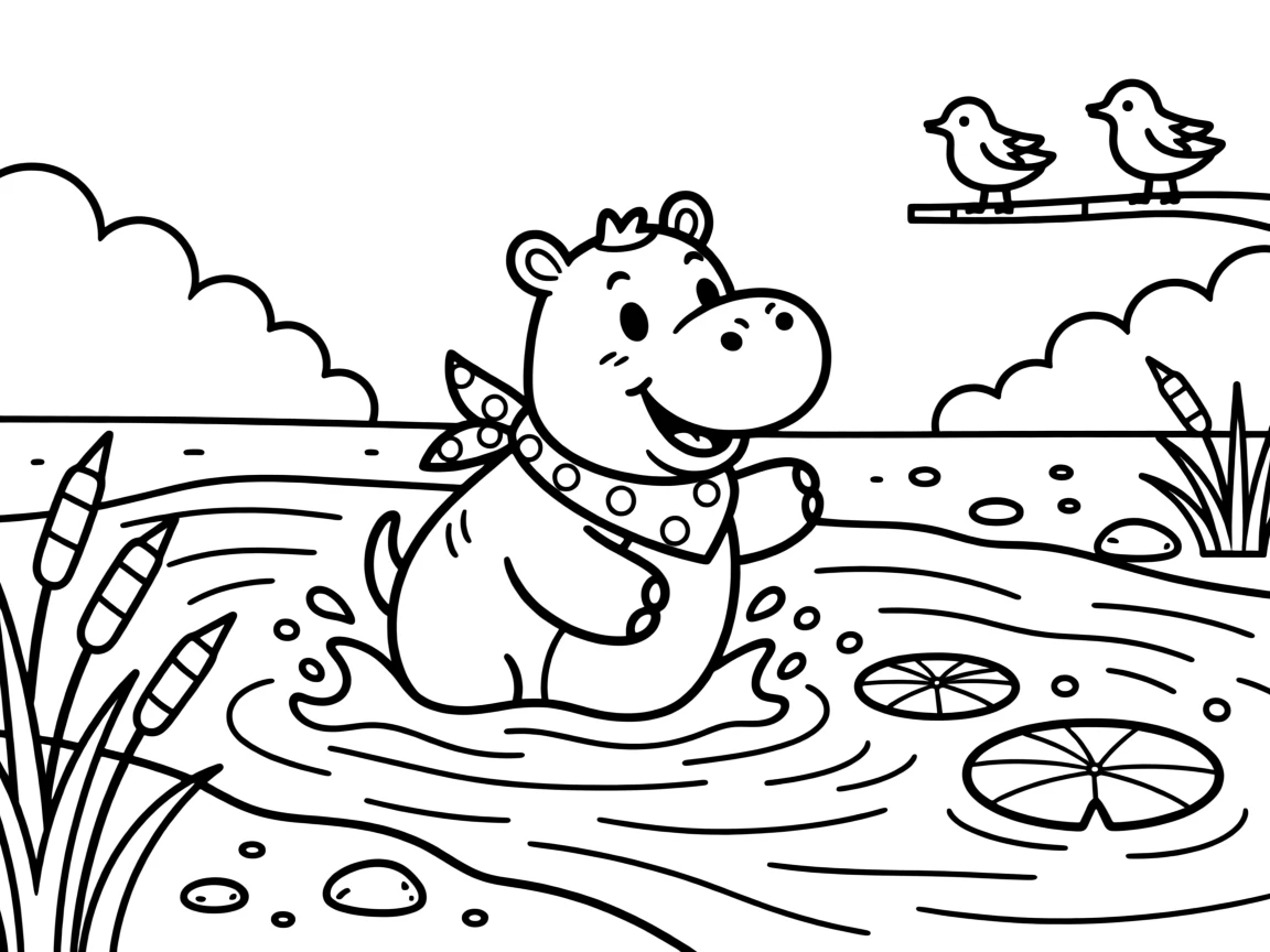 A baby hippo splashing happily in a muddy river