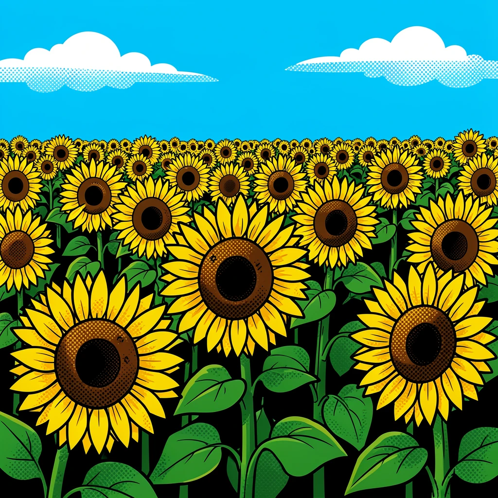 A sunflower field stretching endlessly under a sky