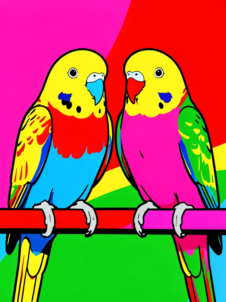 Parakeet pair sharing a perch