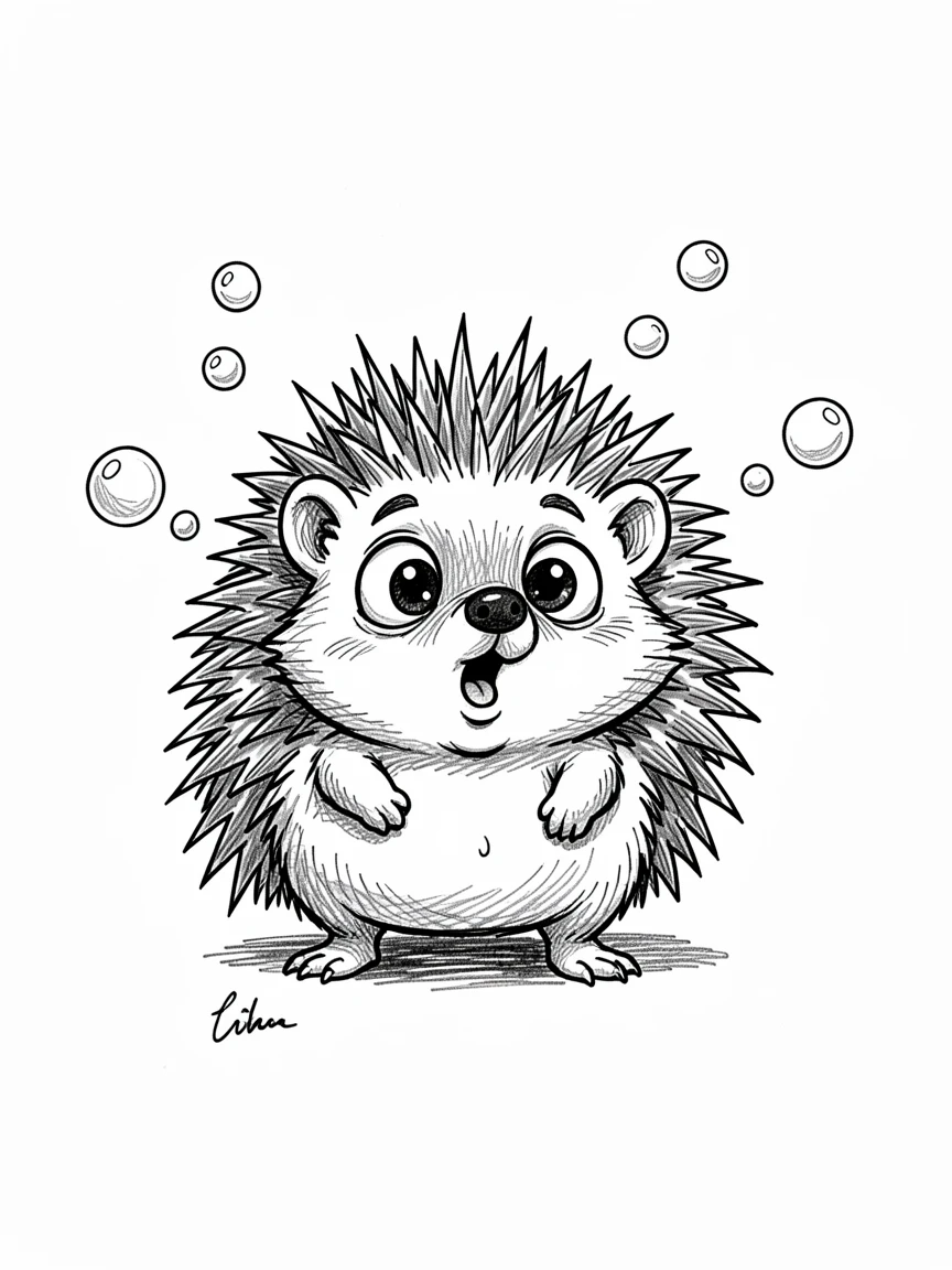A tiny hedgehog hiccupping bubbles.