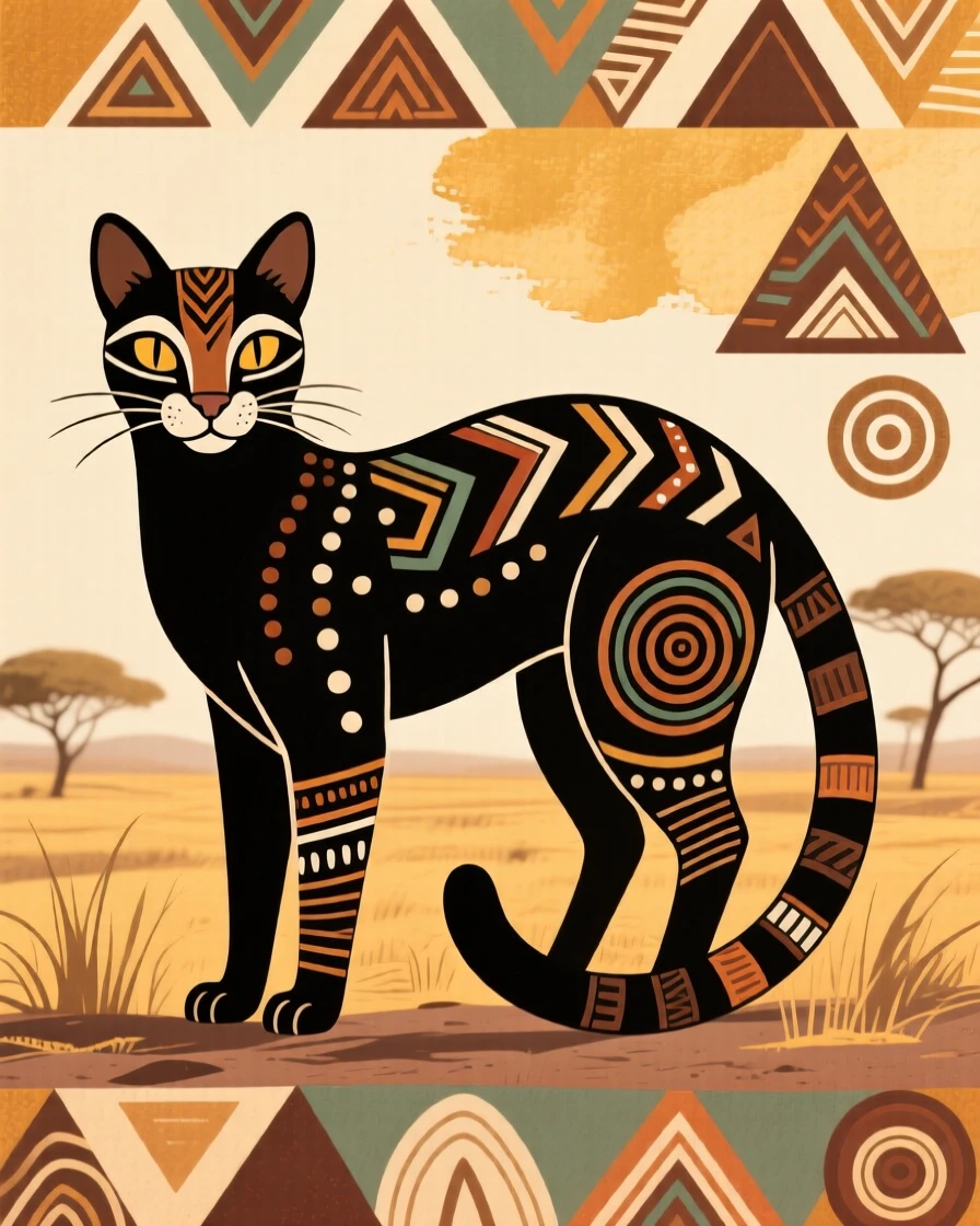 A civet cat standing alert on the savanna.