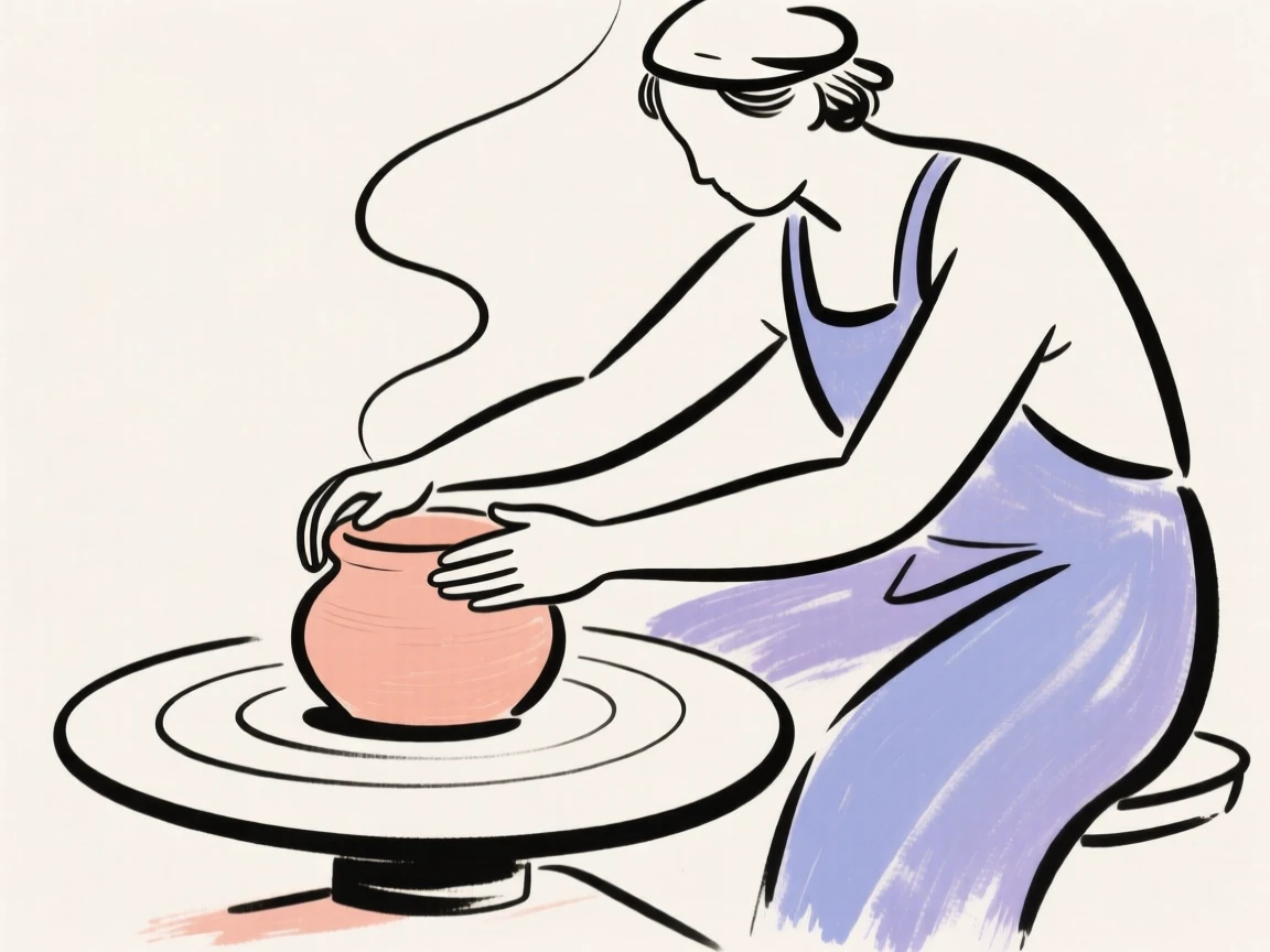 A potter shaping clay on a wheel