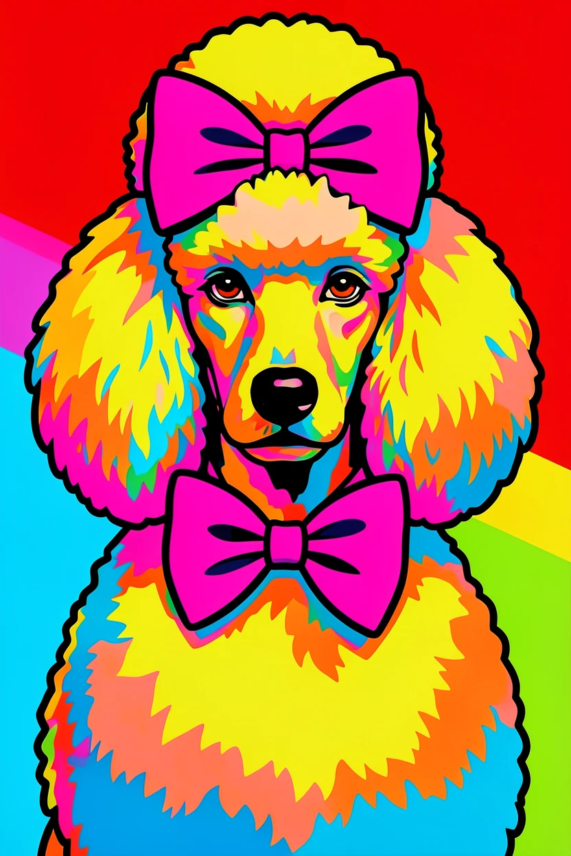 Poodle freshly groomed with a pink bow