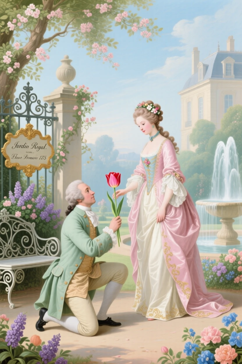 A royal gardener presenting the season’s first tulip to the queen  
