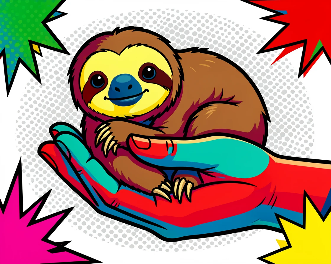A baby sloth clinging gently to a caretaker's hand