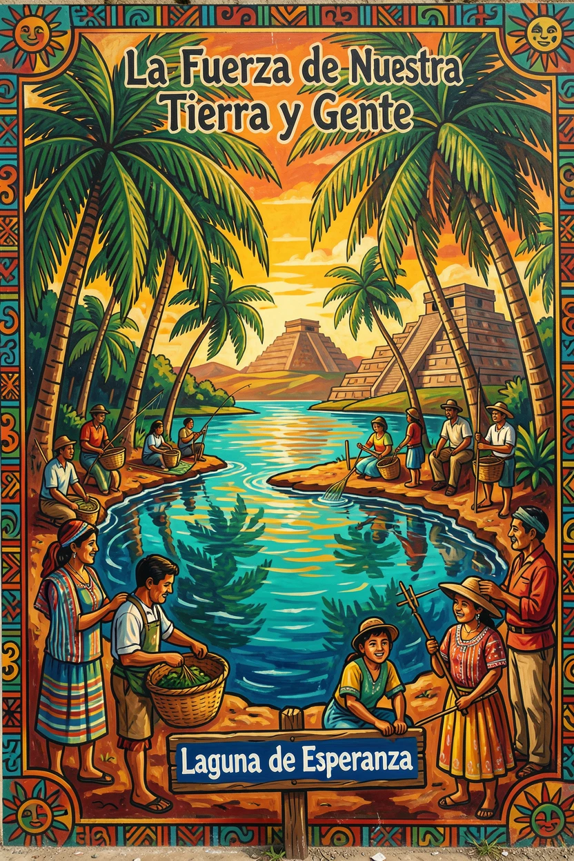 A tropical island lagoon surrounded by palm trees