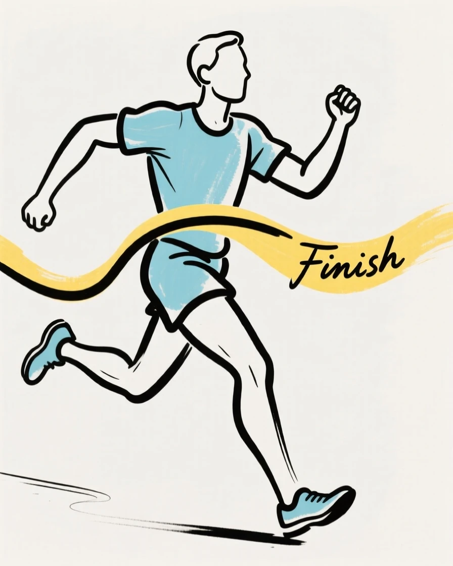 A marathon runner crossing the finish line