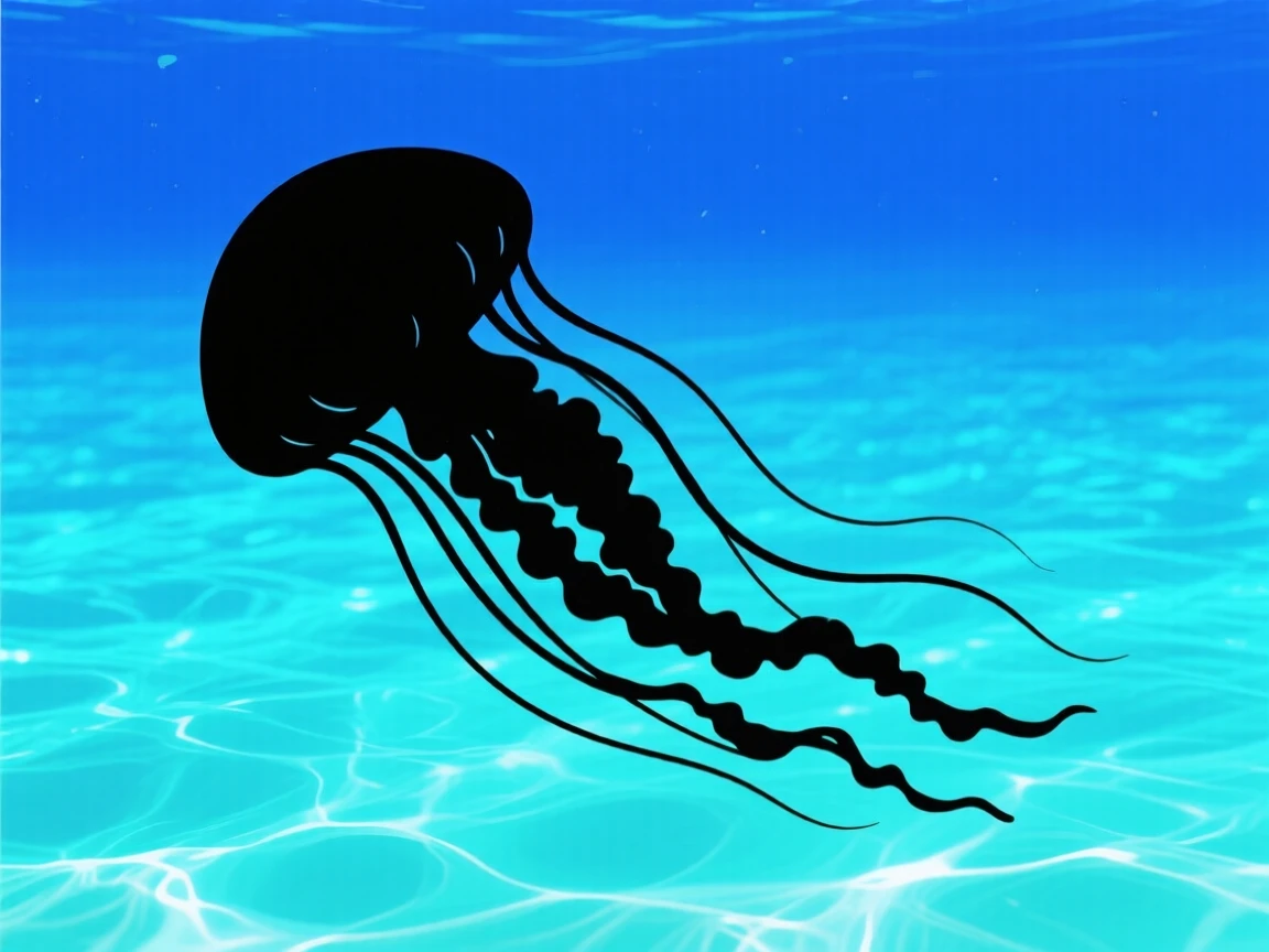 A jellyfish drifting through open water, tentacles trailing in long ribbons.
