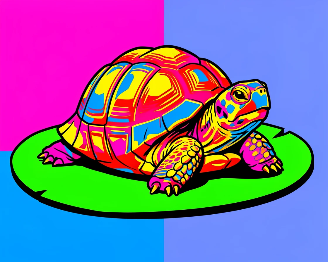 Turtle basking on a lily pad
