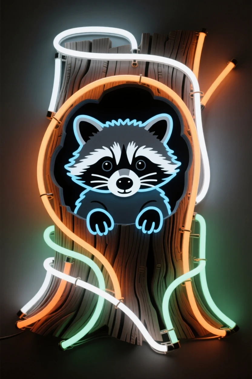 A baby raccoon peeking out from a hollow tree stump.