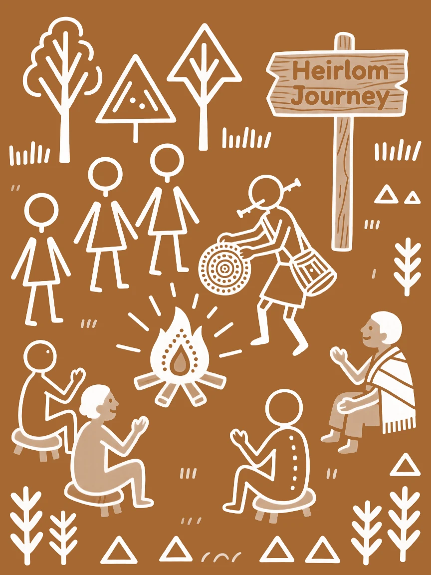 A wandering minstrel passing down a family heirloom around a communal fire pit.